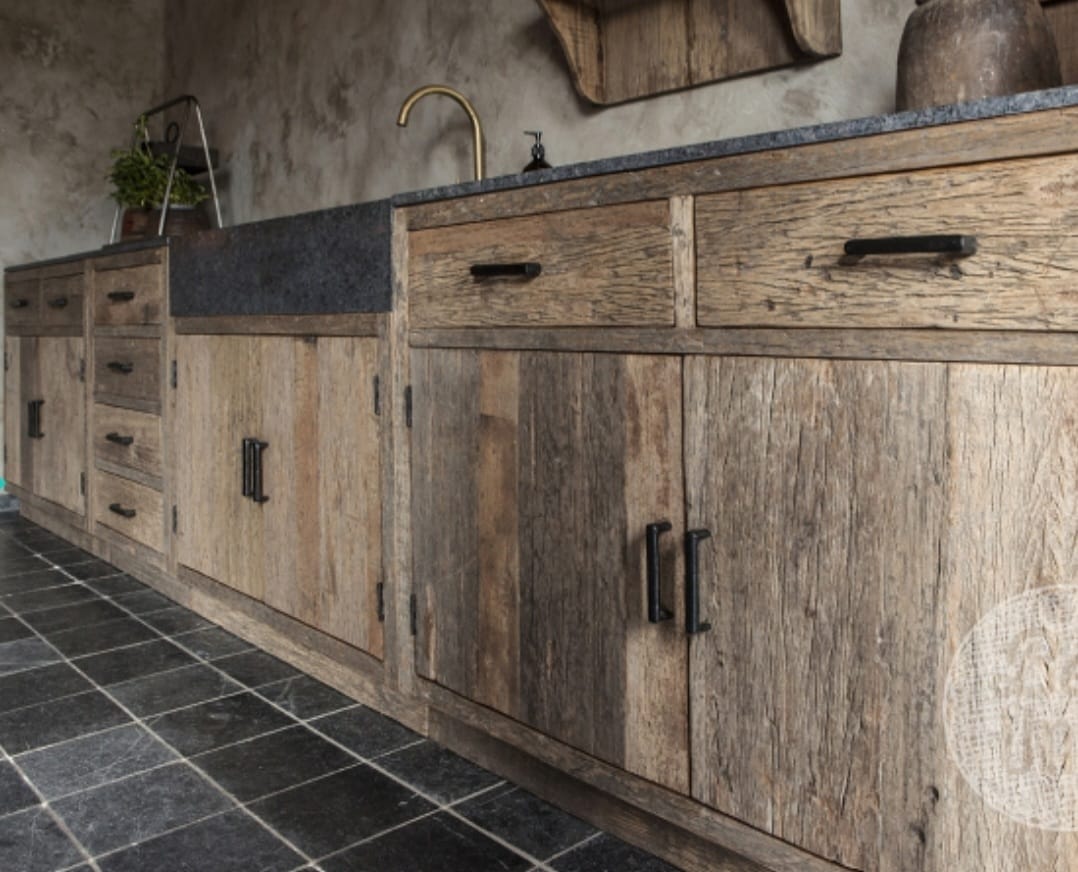 jungle Vaardigheid Afscheiden 2-deurs keukenkast oud hout met lade