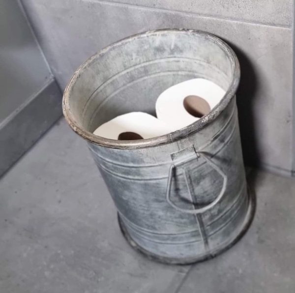 Zinken ton met deksel voor toiletrollen | Benard's Woonaccessoires | Landelijke Badkamer & Toiletaccessoires